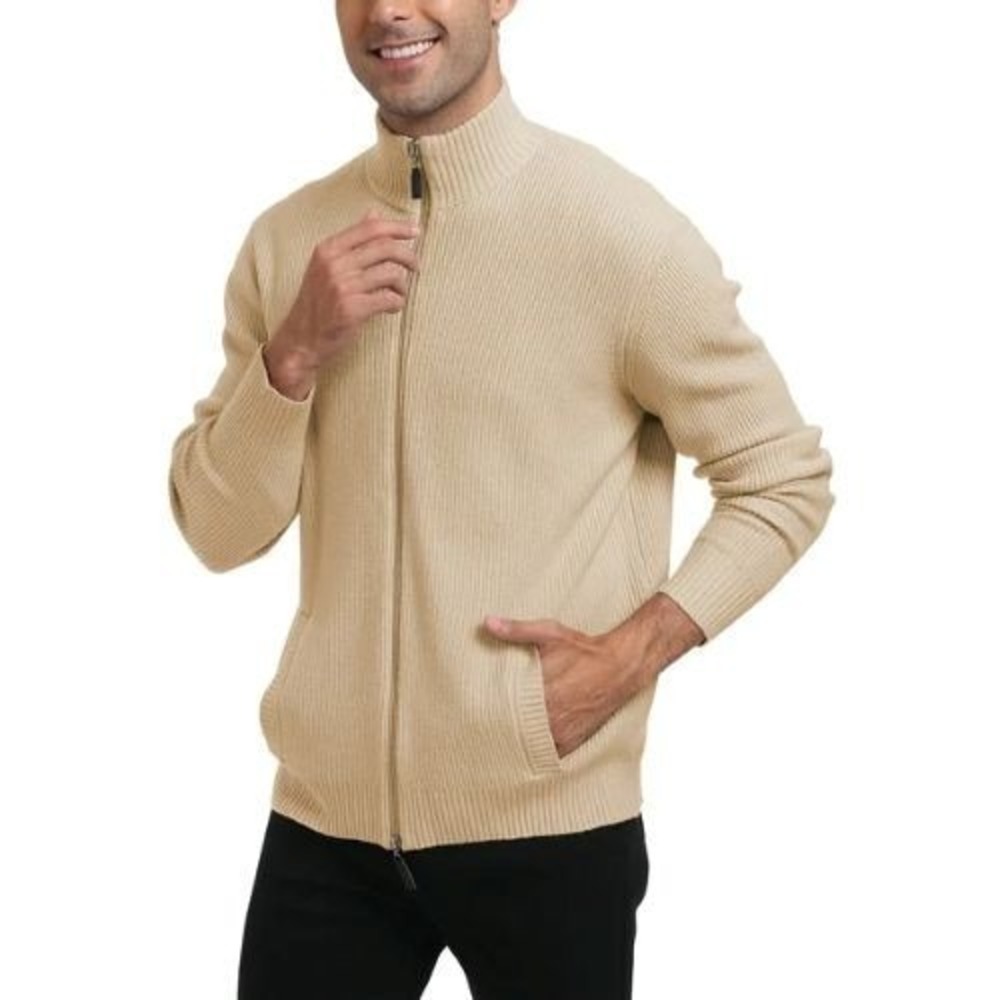 VTG 90's South Pole Men XXL Tan Full Zip Mock Neck‎ Streetwear Preppy Sweater